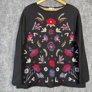 J.Jill Sweater Women L Black Floral Embroidered Boho Casual Work‎ Office Cottage